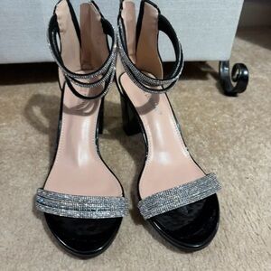 Buckle Elegant Black Heels with Silver Detailing